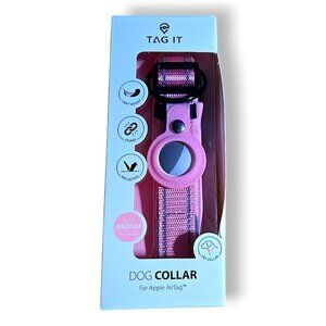 TAG IT Padded & Reflective Dog Collar for Apple AirTag Size Medium, Pink